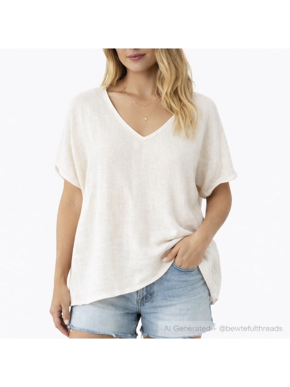 Orange Amore Soft Linen Blend Oversized V-Neck Top L/XL